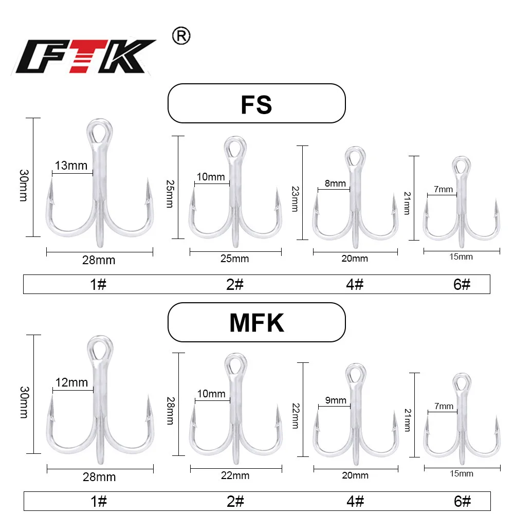 FTK Fishing Treble Hook Size 1#2#4#6# High Carbon Steel Hook With Colourful Fox Hair Triple Hook With Ribbon Fishing Tackle