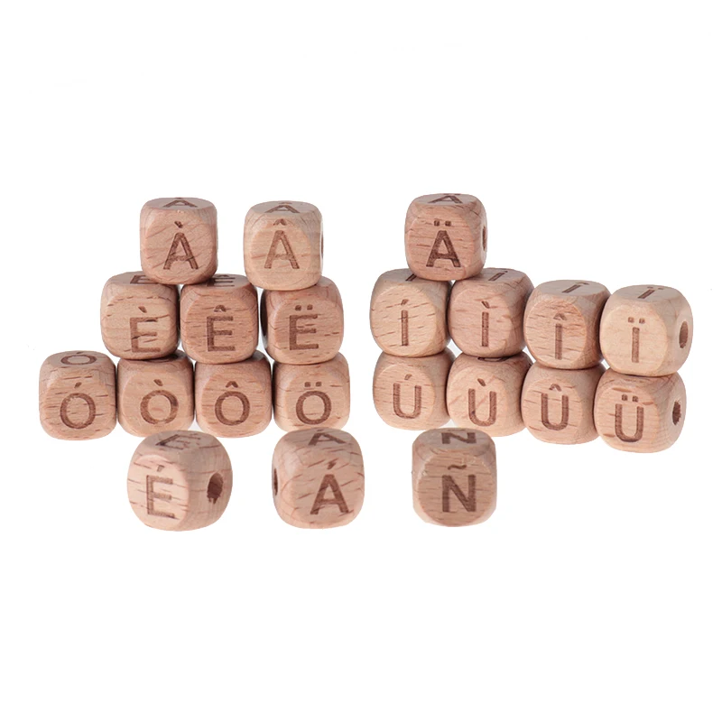 20pcs Wooden Beads Letters French Alphabet Beech Beads Baby Accessories Wooden Toys Pacifier Chain Baby Goods Diy 12mm Beads