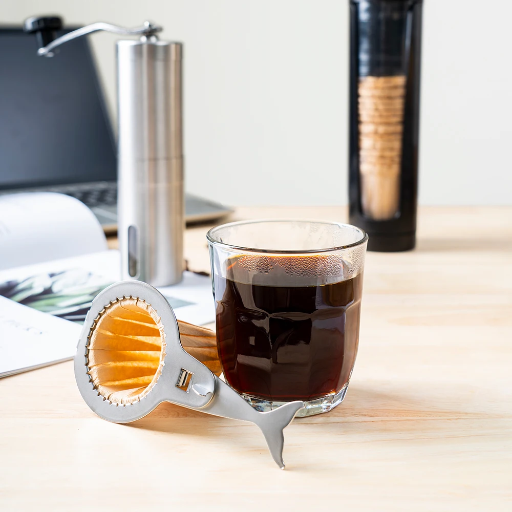 Icafilas Reusable Coffee Drip Tool Paper Filters Stainless Steel Coffee Driper Outdoor / Office Paper Filter Storage Grinder