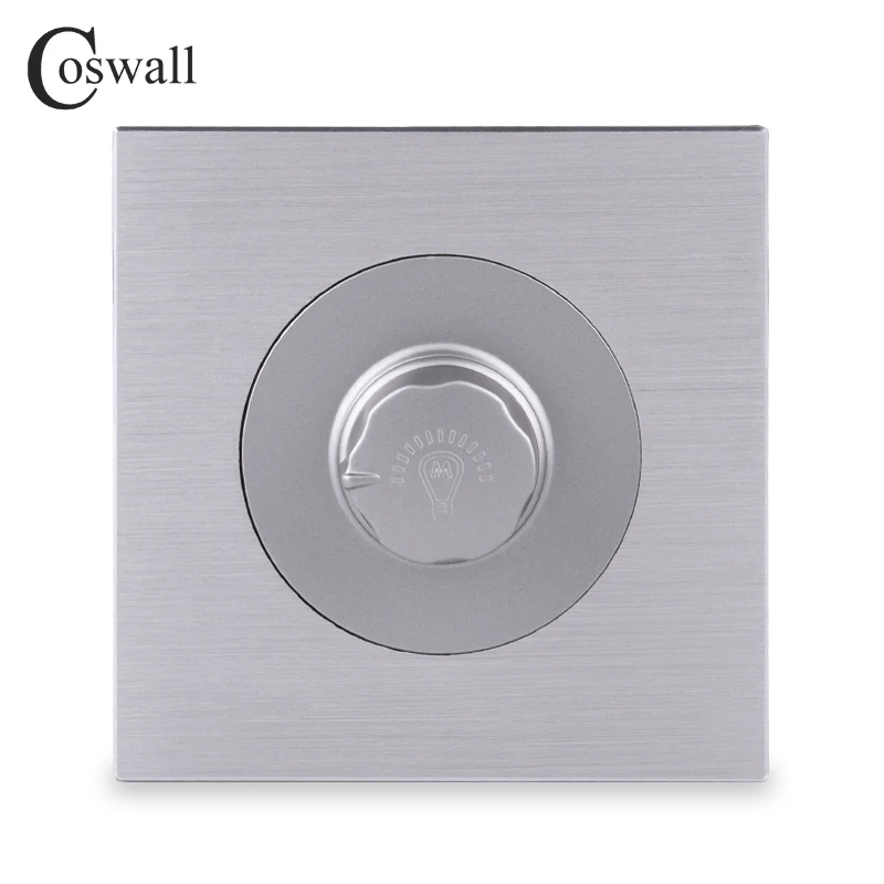 Coswall Wall Dimmer Switch Potentiometer Only For Incandescent Lamp Black / Silver Grey Aluminum Metal Panel 500W Max.