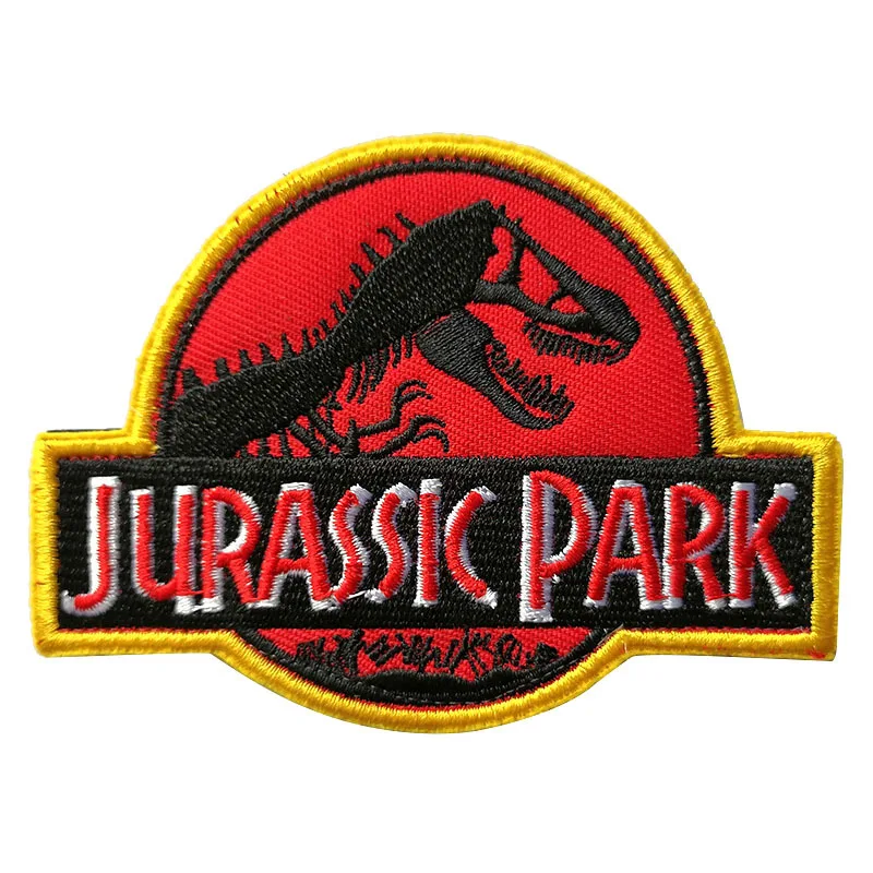 Red Color Jurassic Park Dinosaurs Embroidery Patches Custom Stripes Clothing Punk Stickers Hook&Loop Military Badges Appliques