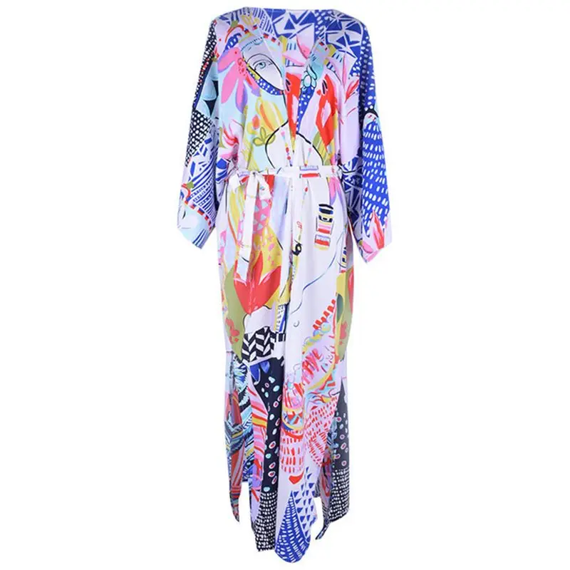 TEELYNN Boho Polyester Pop Printed Kimono Cardigan Tunic Women Blouse Shirt Summer Beach Bikini Cover Up Sarong Vestidos 2020