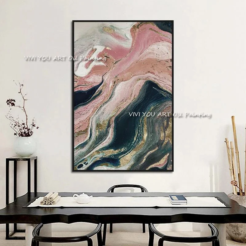 Nordic Abstract Sea river beach Wall Art Canvas Painting pink Poster Handmade Wall Picture for Living Room dinner room Decor