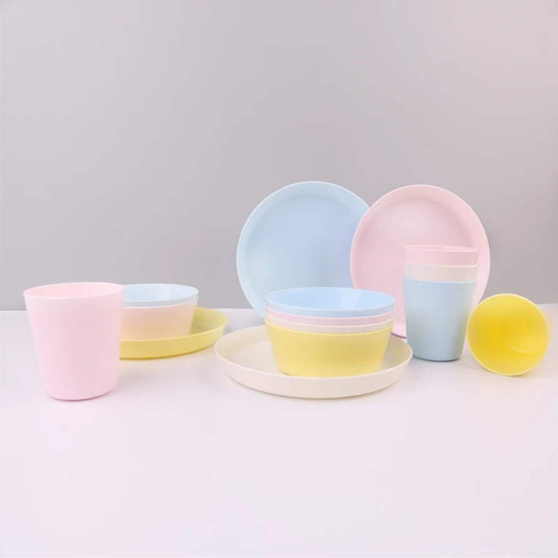 12 Piece Reusable BPA Plastic Dinnerware Set Suitable for Toddlers, Kids, Children, Picnic and Party