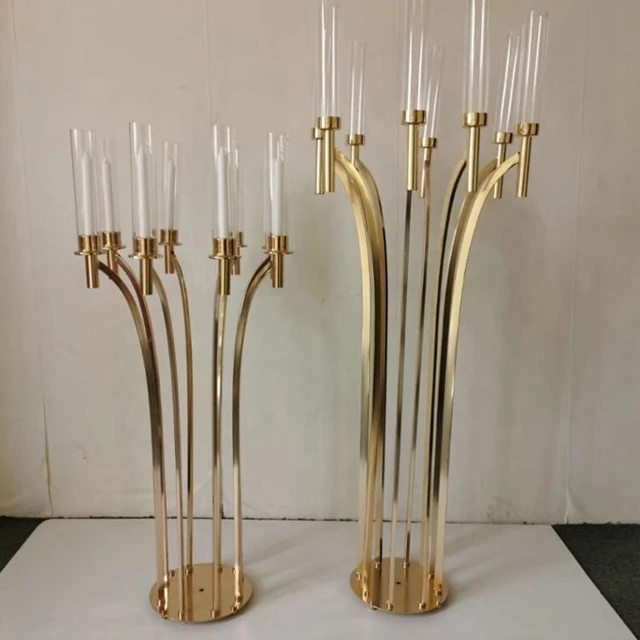 

8pcs) Floor Gold Metal 8 Arms clear Candlesticks Wedding Tall Floor Standing Candelabras For Table Centerpiece yudao1647