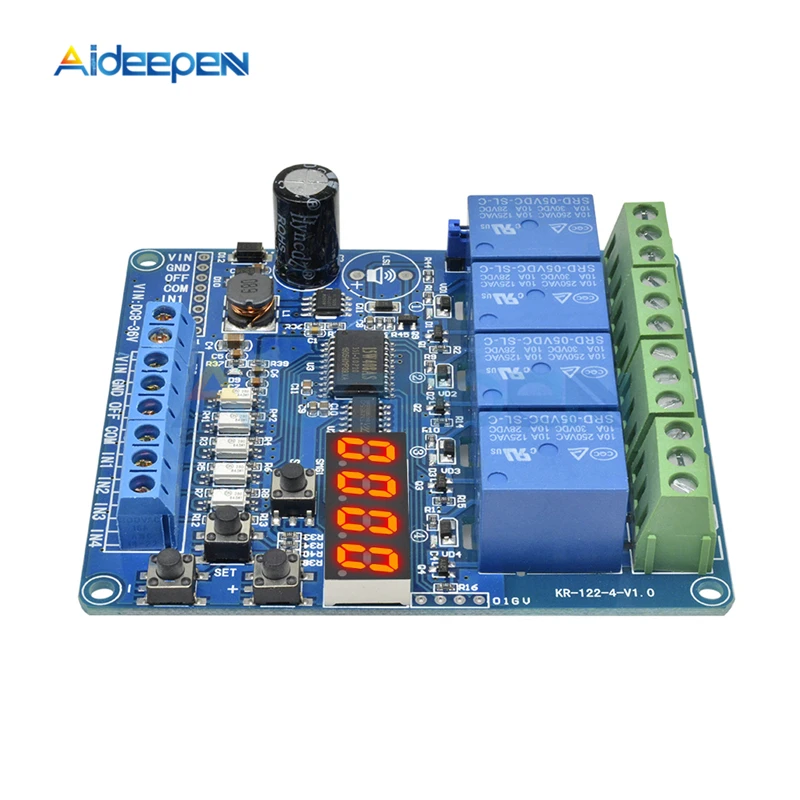 DC 8V-36V 4 Channel LED Display Multi-function Relay Module Board With optocoupler Self-locking Timing Relay Module