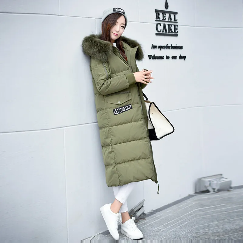 Echt Waschbären Pelz Kragen frauen Weiße Ente Unten Jacken Maxi Größe 5XL Mantel Weibliche Winter Jacke Frauen Dicken Parka WXF503