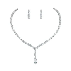 WEIMANJINGDIAN Brand Elegant Oval and Teardrop Cubic Zirconia Crystal Necklace and Drop Earring Wedding Jewelry Set