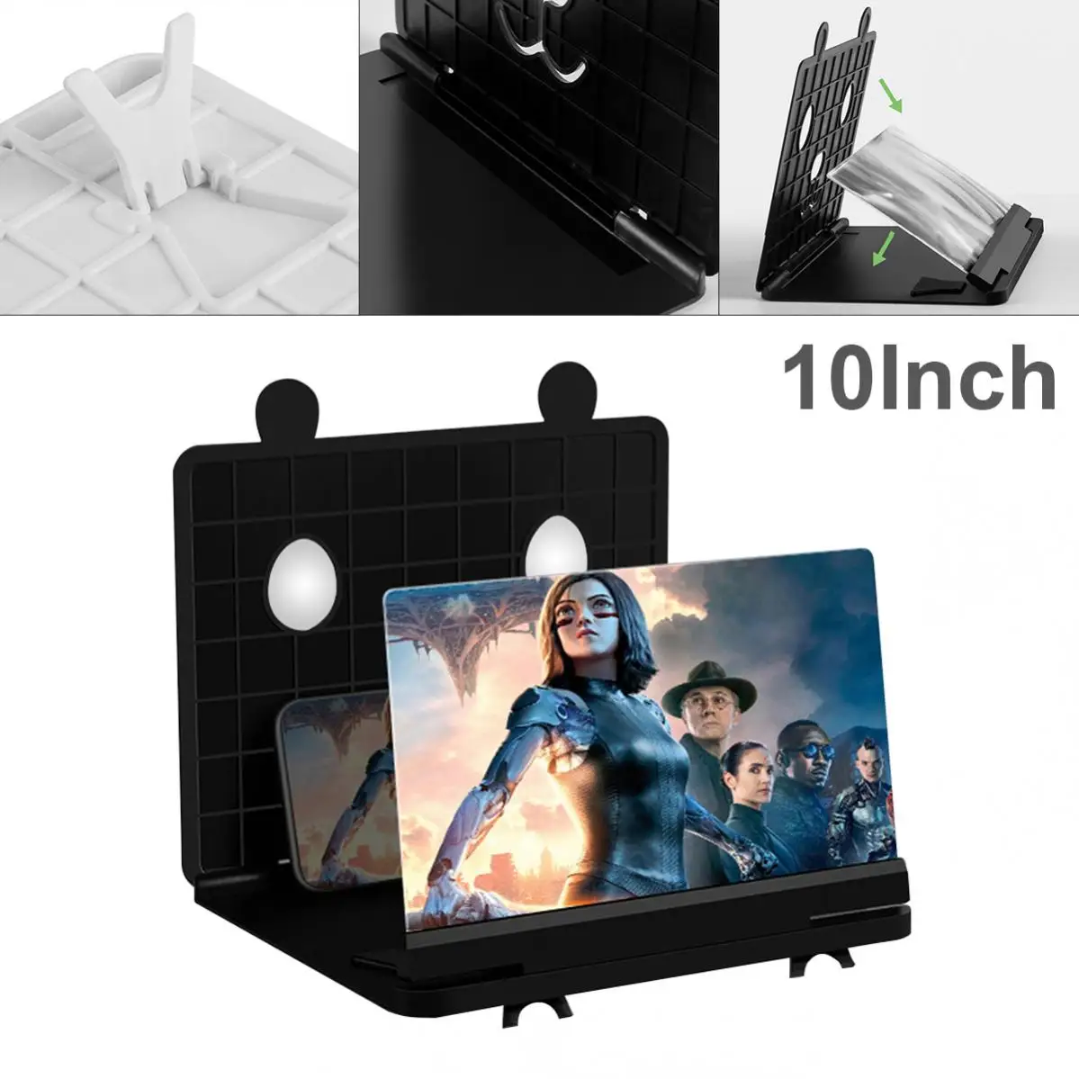 10 Inch 3D Folding Mobile Phone Screen Magnifier HD Video Amplifier Stand Bracket with Movie Game Magnifying Phone Desk Holder