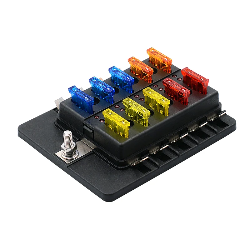 

12V 24V Blade Fuse Box Holder 10 Ways Modified Fuse Box Terminal Block with LED Warning Light for Car Boat Marine Trike