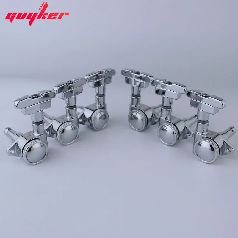 GUYKER 3R3L Chrome Guitar Tuning Pegs Lock String Tuner Machine Heads Art Deco Rotomatic Imperial Style Head