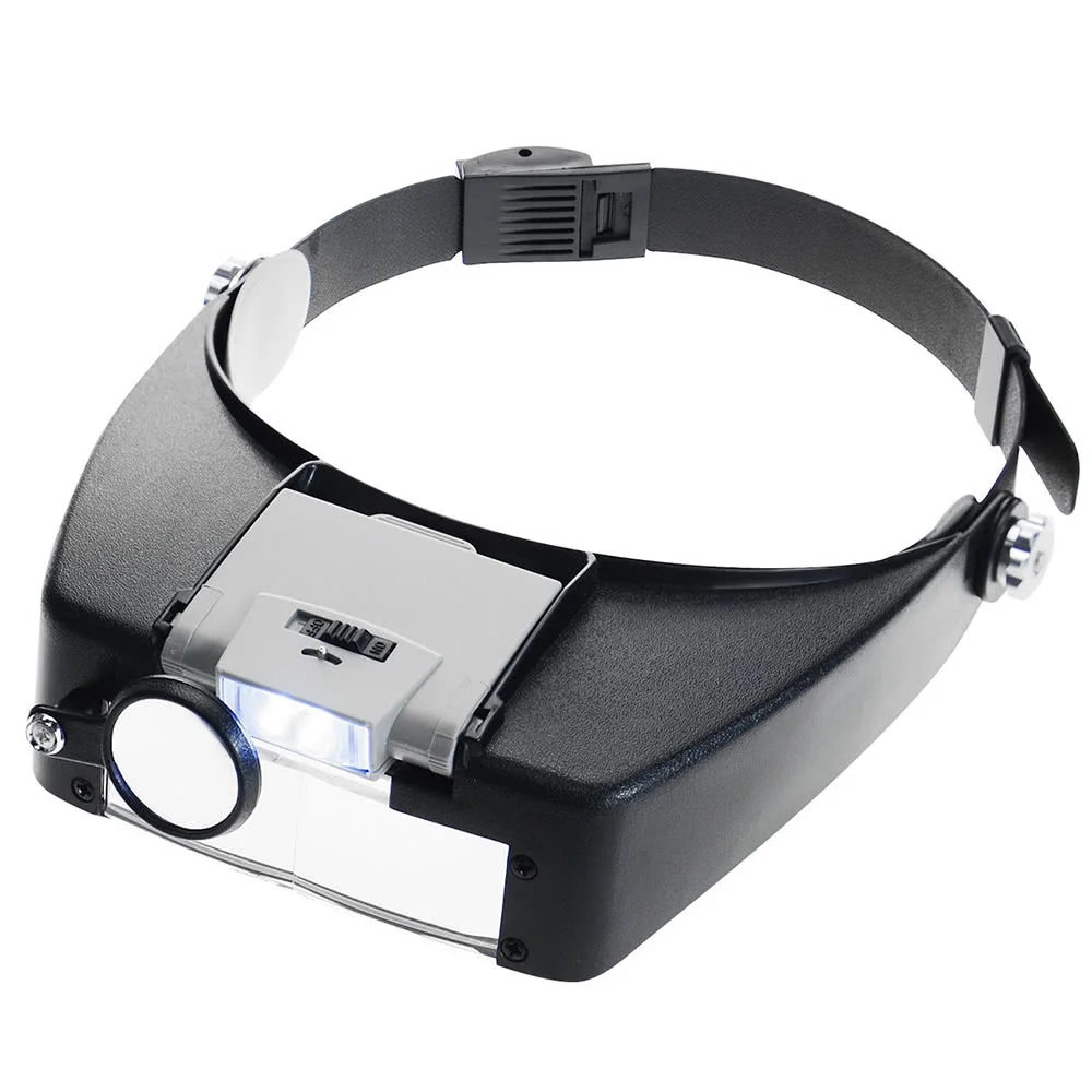 Adjustable Jewelers Head Headband Lamp Magnifier Illuminated Magnifying Eye Glasses Lens Loupe 2 LED Light Visor