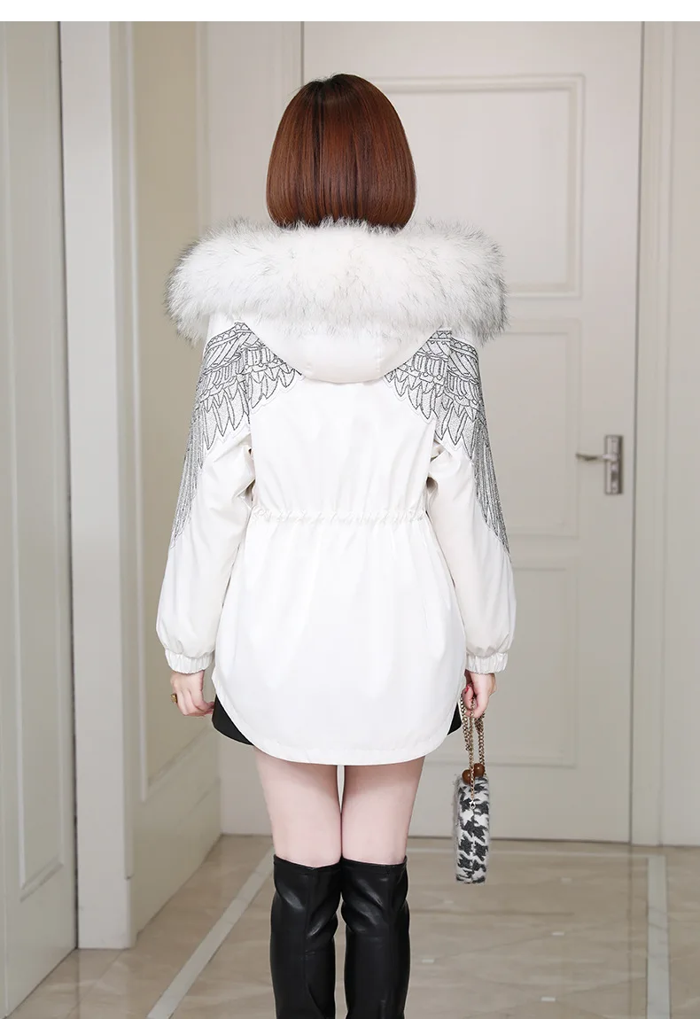 Glossy Diamond Parkas Female Winter 2024 New Detachable Double-Faced Fur Real Rabbit Fur Liner Coat Fashion Women\'s Outerwear