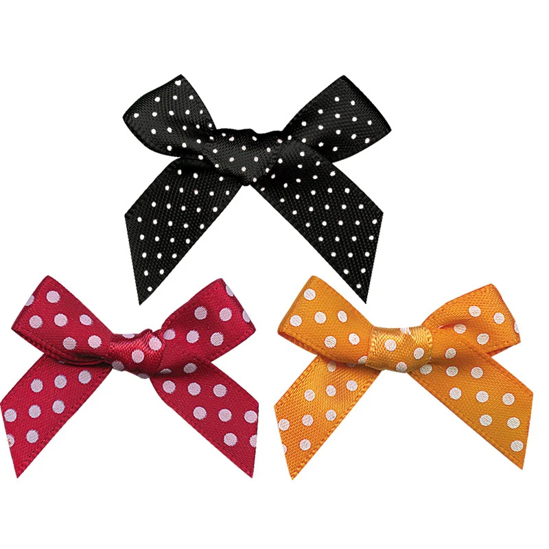 60pcs Cartoon Dots Handmade Satin Ribbon Bowknots DIY Craft Home Wedding Party Decor Gifts Box Packing Materials Appliques Bows