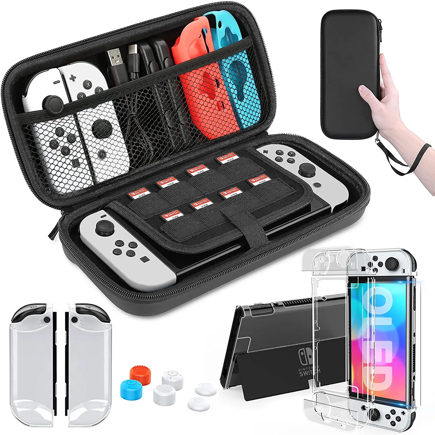 Mooroer – coque Compatible avec Nintendo Switch OLED, Kit d'accessoires 9 en 1 pour modèle 2021