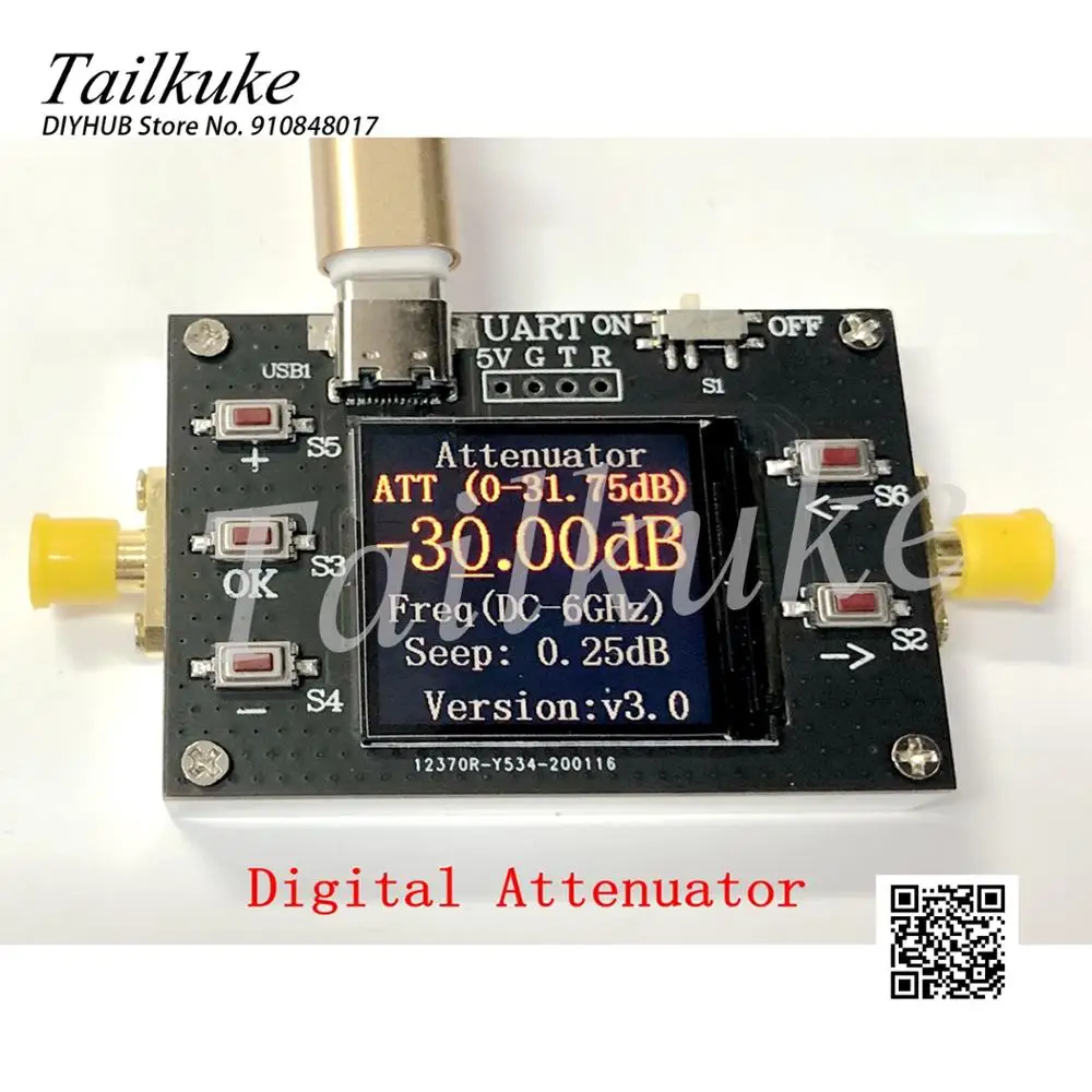 DC-6G Digital Programmable Attenuator 30DB Step 0.25DB TFT Display CNC Shell Supports Communication