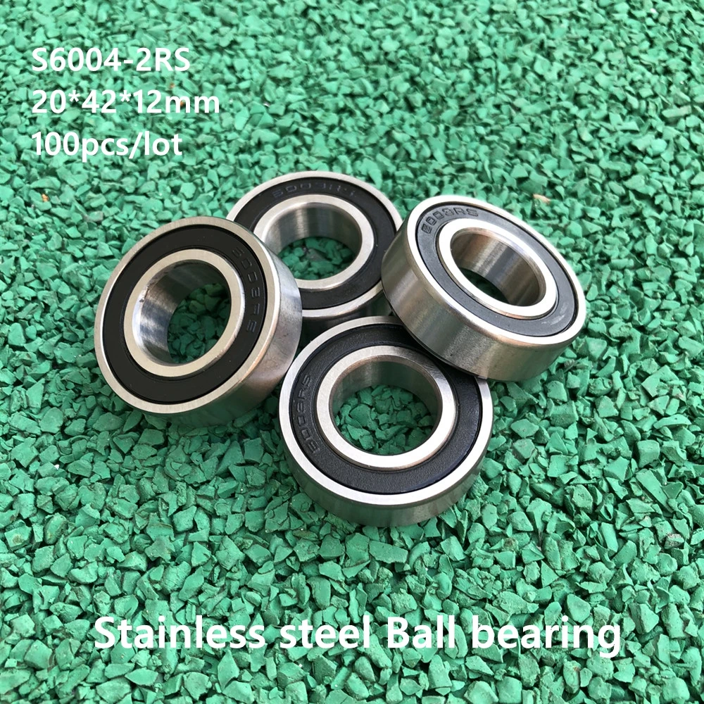 

100pcs/lot S6004-2RS S6004RS 20*40*12 mm ABEC-5 Stainless steel Deep Groove Ball bearing Double Rubber cover 20×42×12 mm