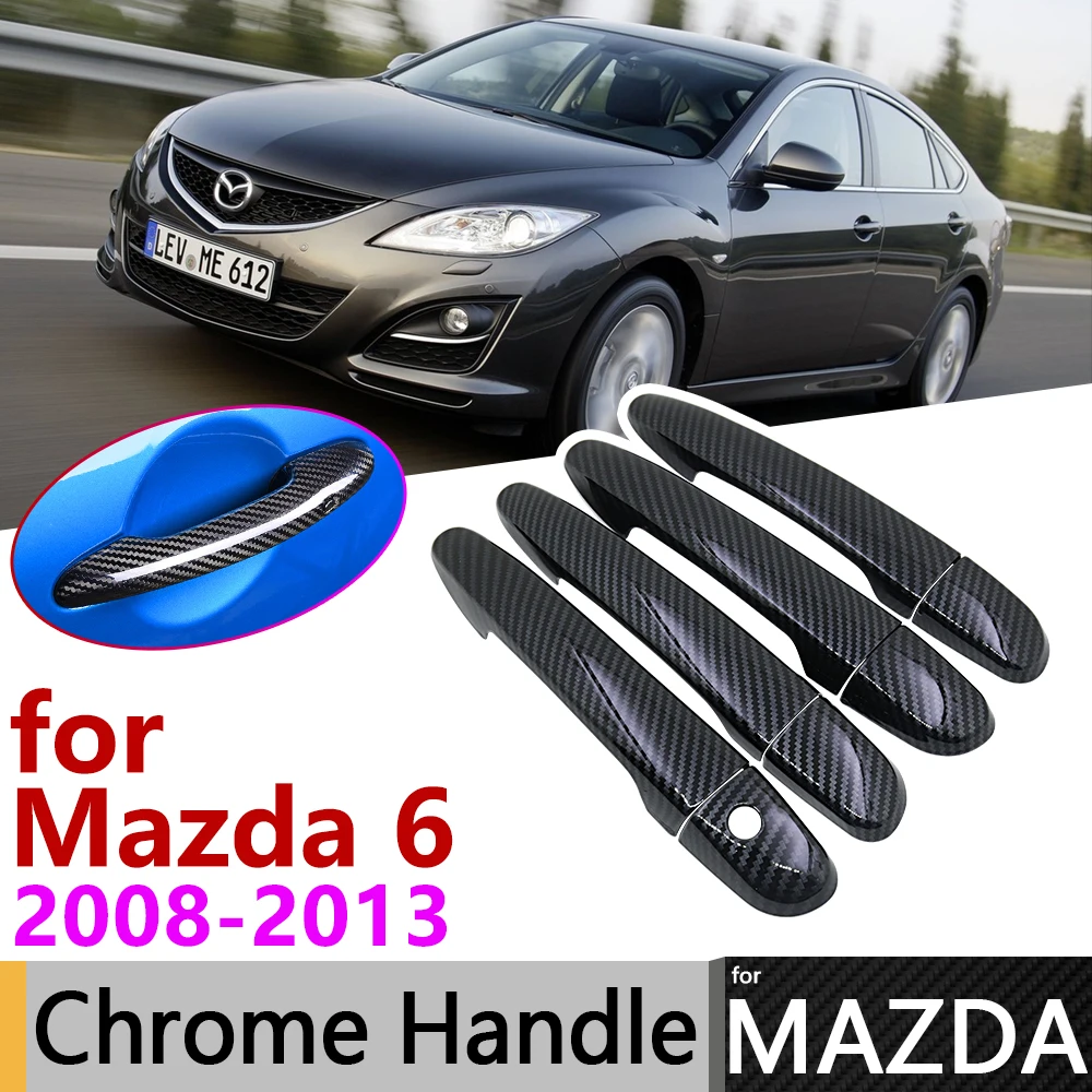 Black Carbon Fiber Door Handle Cover for Mazda 6 GH1 Atenza 2008~2013 2010 2011 2012 Car Accessories Stickers Trim Set Chrome