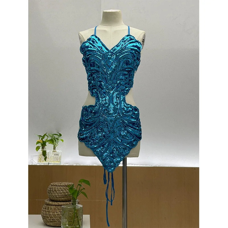 H80 & s90 novo feminino incrível trazer sexy lantejoulas beading borboleta bellyband oco halter sem costas vestido de dança do ventre