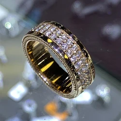 Huitan Gorgeous Gold Color Women Finger Rings Newly Wedding Engagement Trends Eternity Rings Cubic Zirconia Fashion Jewelry 2021