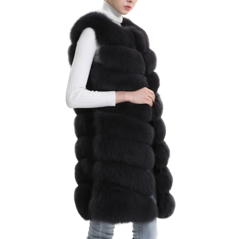 

Real Fox Fur Coat Women Vest Full Pelt Long Genuine Fox Fur Gilet Female Lady Long Thick Warm Furry Fox Skin Natural Fur Jacket