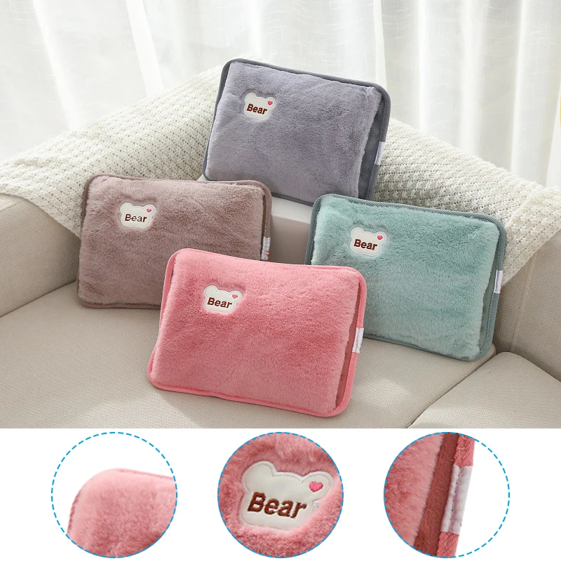 Rechargeable Electric Hot Water Bag, Cute Hand Warmer, Safety Rabbit Fur, Reusable Hot Water Bottle, US Plug, EU Plug