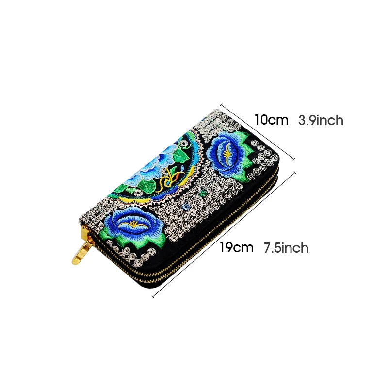 Women Wallet Long Zipper Coin Card Holder Wallets Hand Embroidery Pretty Flower Bohemia Ethnic Clutch Bag Wallet for Girl