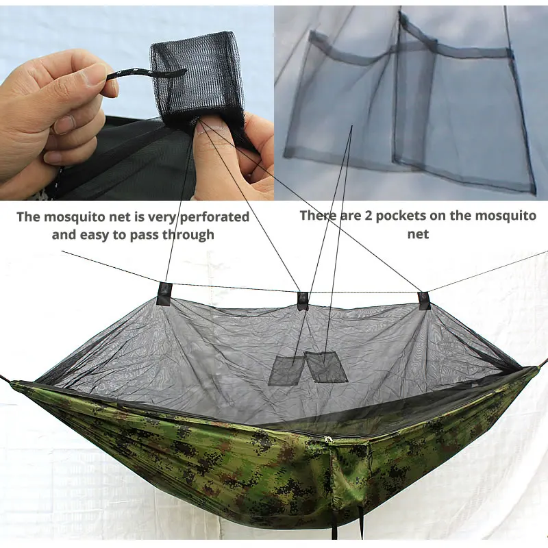 Camping Hammock with Mosquito Net Pop-Up Light Portable Outdoor Parachute Hammocks Swing Sleeping Hammock Camping Stuff