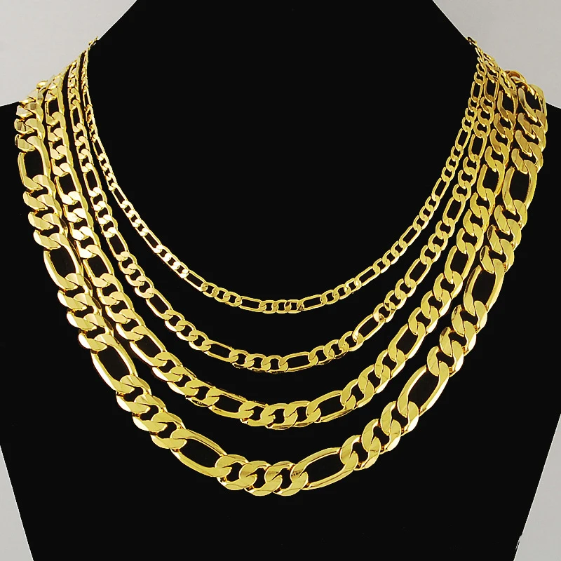 Pure Gold Color 4mm 6mm 8mm Figaro Chain Necklace for Men,Original 24k Gold Plated Fashion Women Men\'s Hip Hop Rock Jewelry