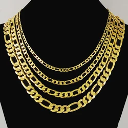 Pure Gold Color 4mm 6mm 8mm Figaro Chain Necklace for Men,Original 24k Gold Plated Fashion Women Men's Hip Hop Rock Jewelry