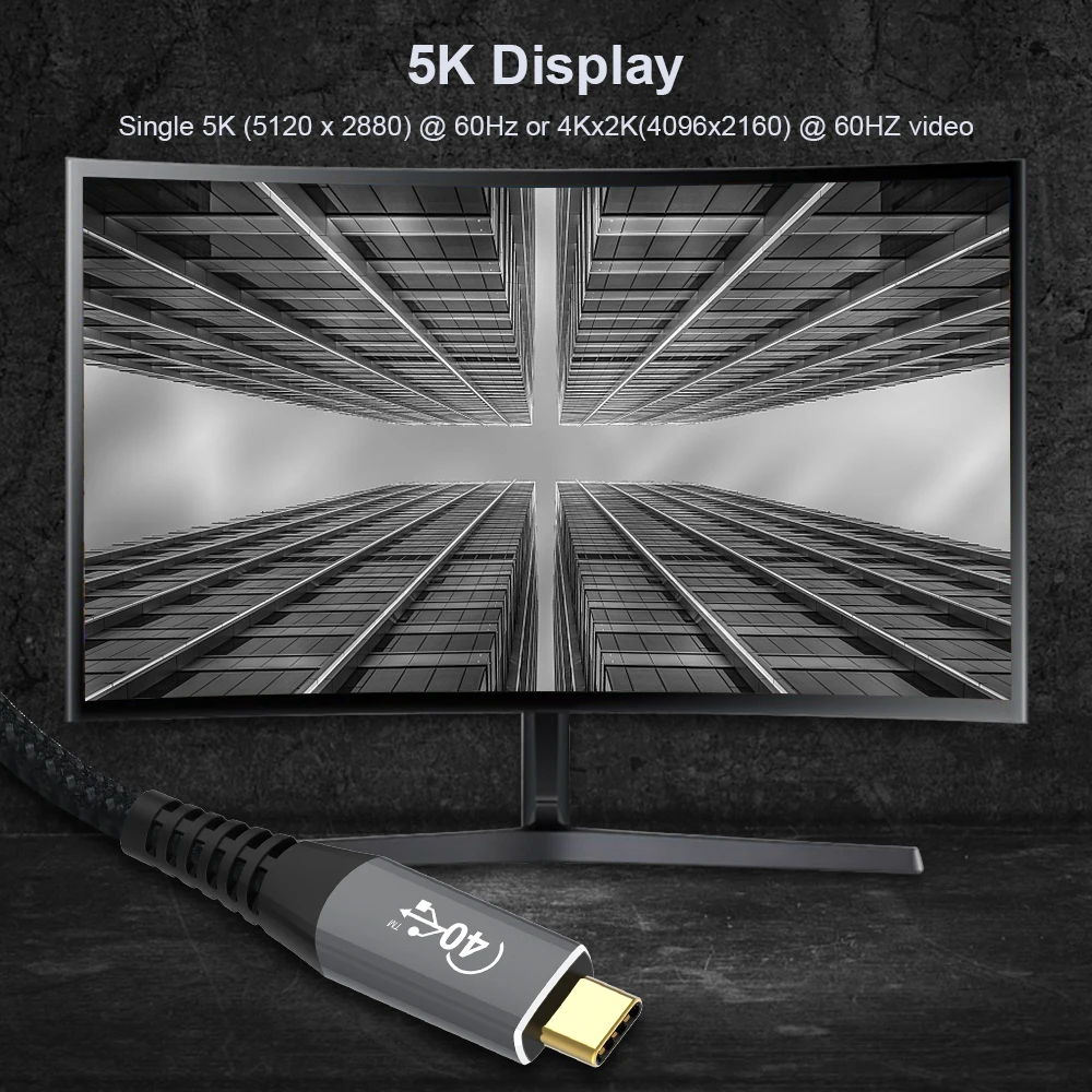 Cable de transmisión de datos USB 4,0 Thunderbolt 3, cable macho a macho tipo C, 5K, vídeo HD, carga rápida, 100W, e-mark, 40gbps