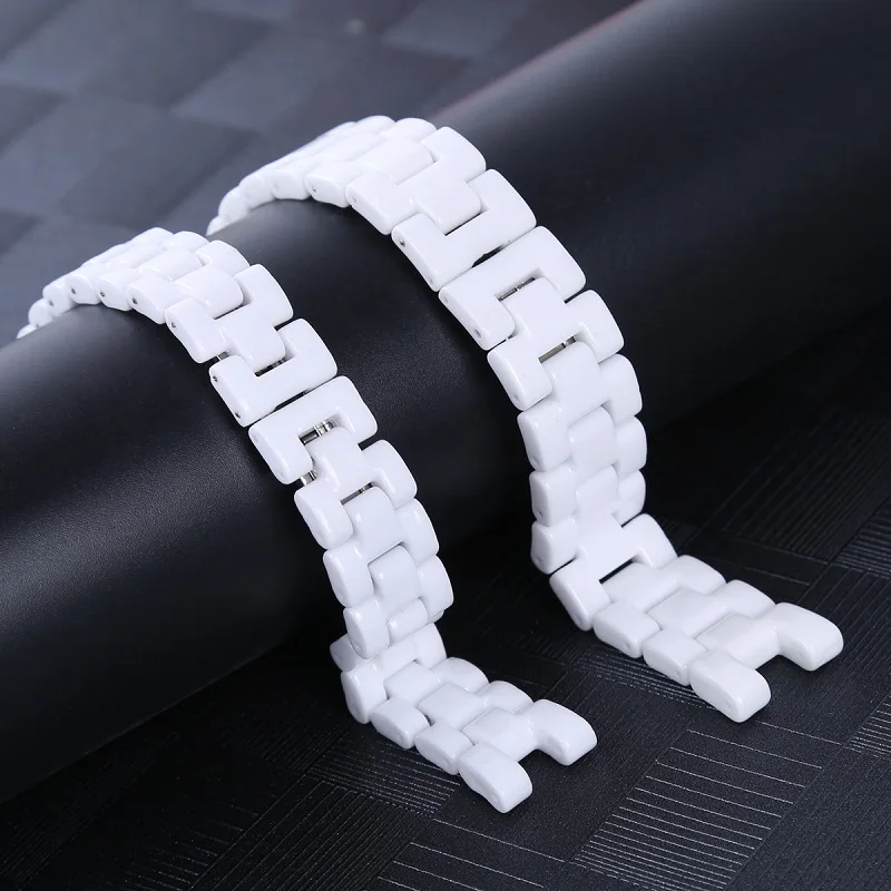 16cmx16.2mm 19cmx18.6mm White Ceramic Watch Band Universal Men Women Ceramic Watch Strap Notched White Bracelet