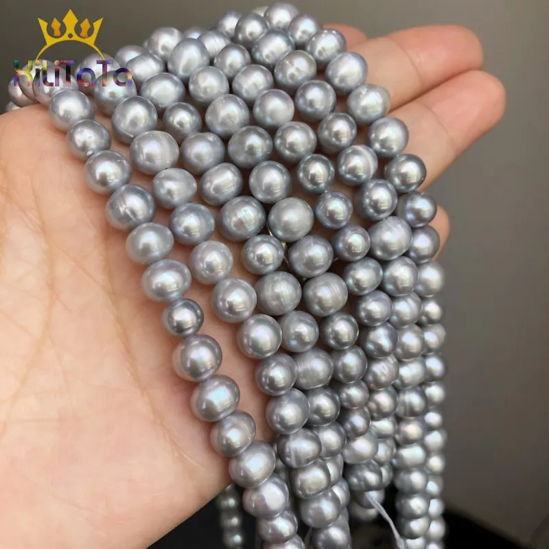 7-8mm Natural Grey Freshwater Pearls Round Beads Loose Spacer Beads For Jewelry Making DIY Bracelet Necklace 15inches Strands