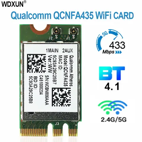 무선 어댑터 카드, QCA9377 QCNFA435 QCNFA 435 802.11AC 블루투스 4.1, 433M, 2.4G, 5G 와이파이 WLAN 카드