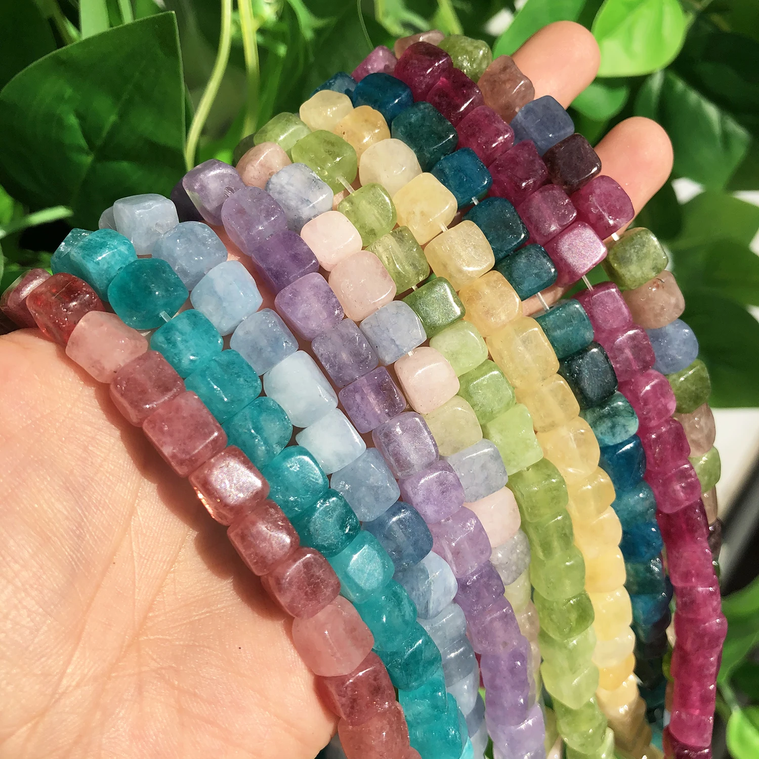 8mm Quadratische Aquamarin-, Morganit-, Turmalin-, Peridot-, Apatit-Steinperlen, Natürliche Lose Perlen für Schmuckherstellung, Armband-DIY – Detail 3
