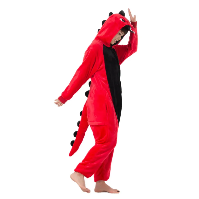 Pyjama de carnaval pour adultes, combinaison une pièce, costume de tyrannosaure rouge, Kigurumi