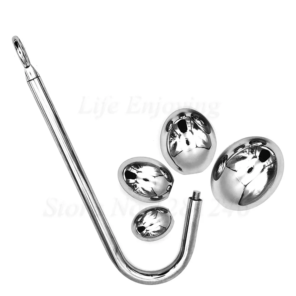 Stainless Steel Anal Dilator Butt Plug Sex Toys for Men Women Anus Hook Rreplaceable Ball Metal Anal Plug Sex Slave Adults BDSM