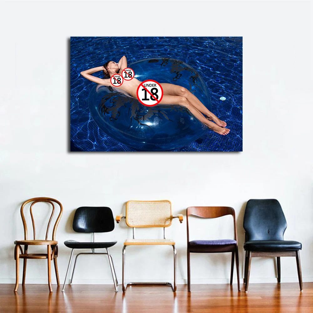 A Girl Sunbathing in the Swimming Pool Photo Decorative Posters and Prints Canvas Painting Wall Art Picture For Living Room