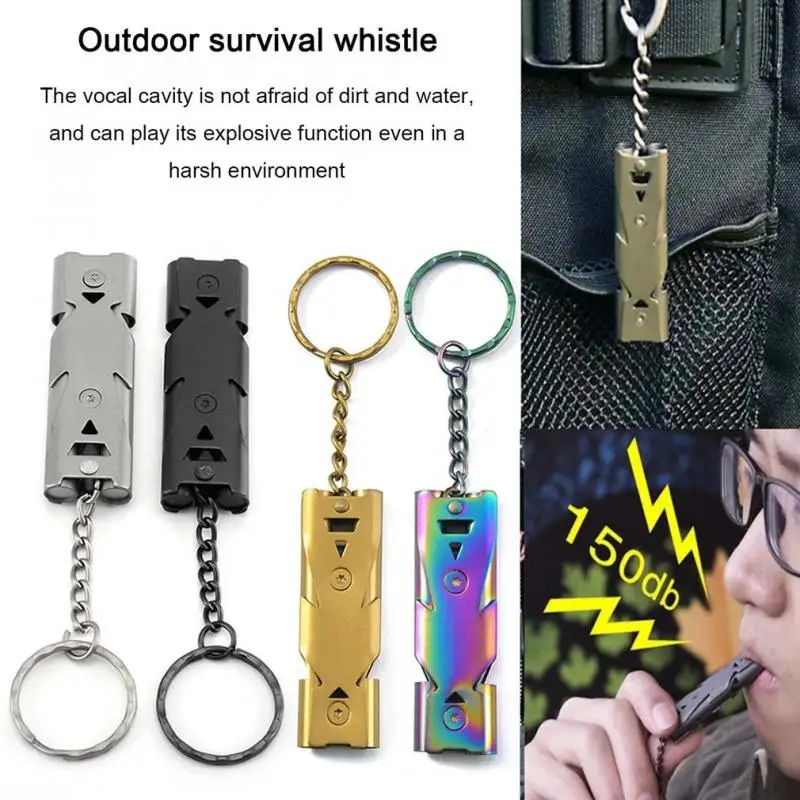 EDC Outdoor Survival Whistle Stainless Steel Double Pipe Whistle Emergency Self-defense Survival Multi-tool High Decibel Whistle