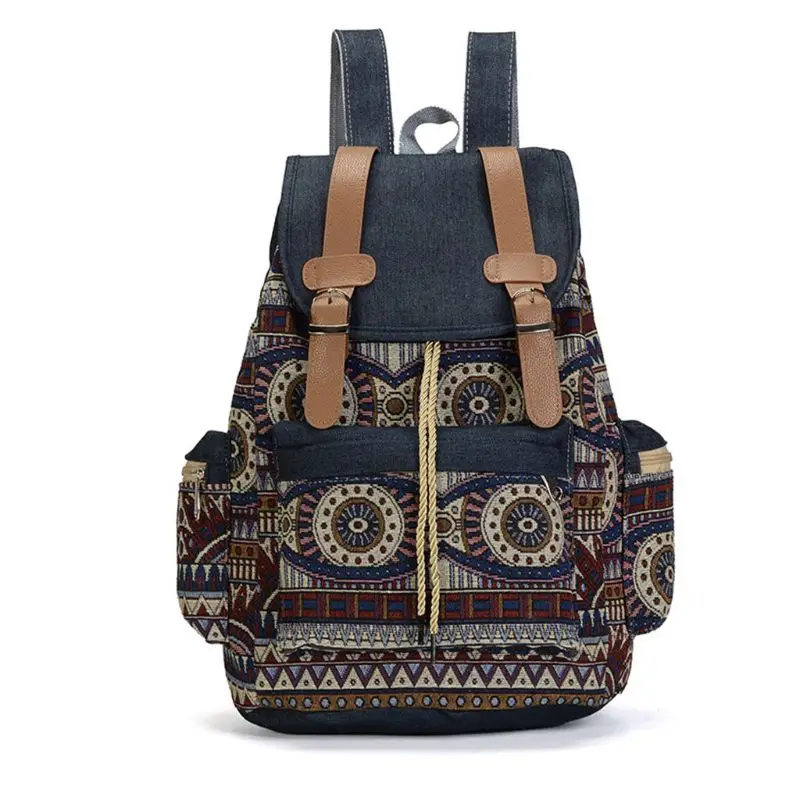 2020 Women Canvas Vintinge Backpack Ethnic Backpack Bohemian Daypack Schoolbag Casual Student Bookbags 4 Colors