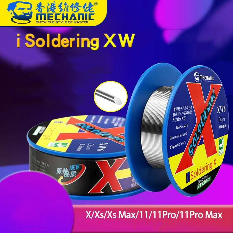 MECHANIC XW 0.5/0.6mm 50g  Mild Rosin Core Lead-Free Sn42/Bi50/Cu8 138℃ Low Melting Point High-Purity Solder Wire Soldering Flux