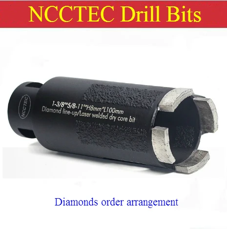 [5/8-11'' thread] 1.4'' inch Laser Welded Diamond Dry core drill bits with Diamonds order arrangement line-up | 35mm hole saw