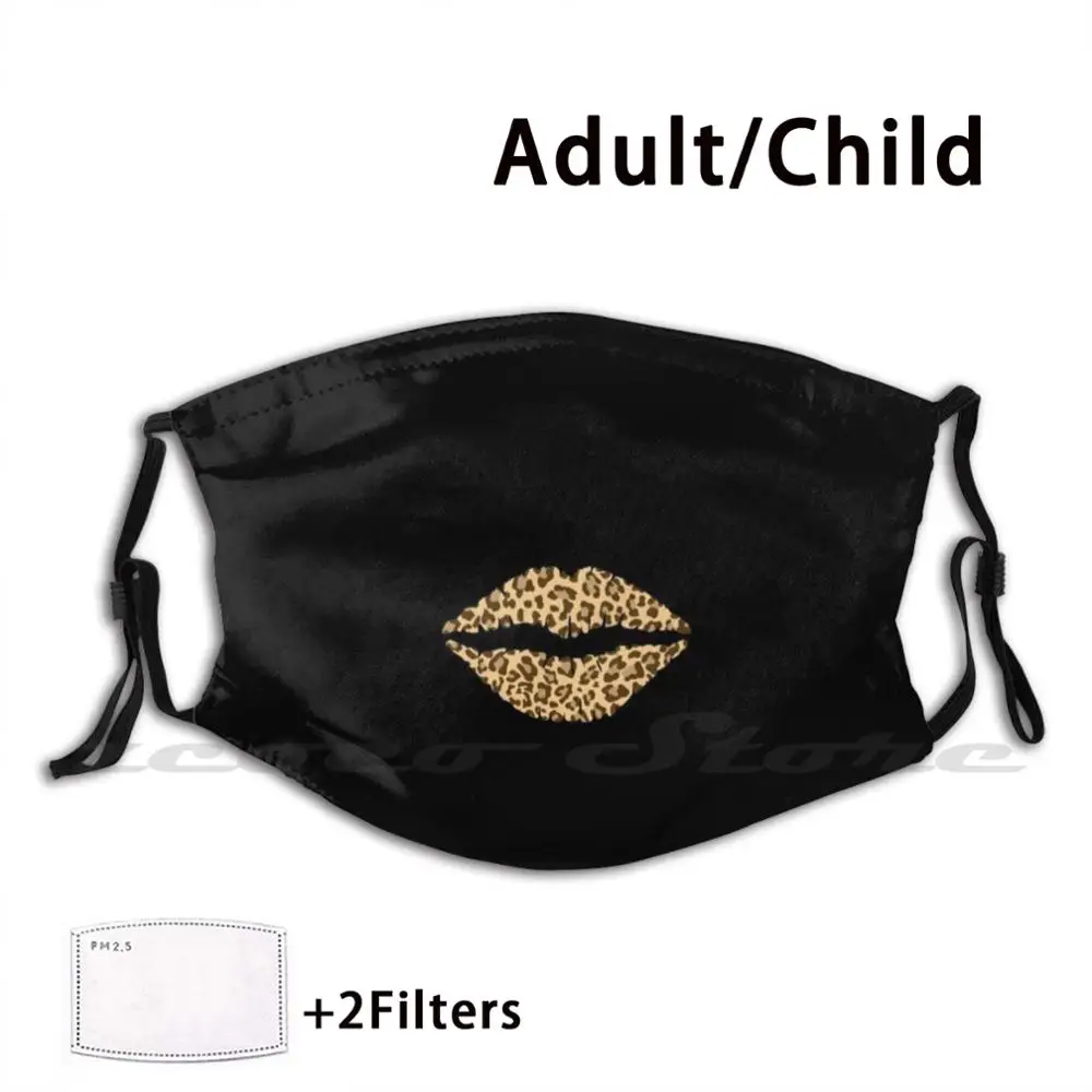 Leopard Print Lips Mask Cloth Washable DIY Filter Pm2.5 Adult Kids Leopard Leopard Lipstick Leopard Lips Animal Trendy Animal