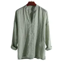 50% Dropshipping!!Men‘s Blouse Solid Color Breathable Stand Collar Linen Shirt for Men