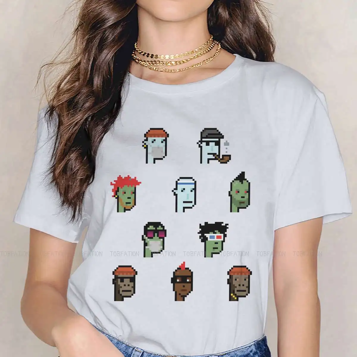 Cryptopunks Women Clothing NTF Non-fungible Token Graphic Female Tshirts Vintage Gothic Loose Tops Tee Kawaii Girls Streetwear