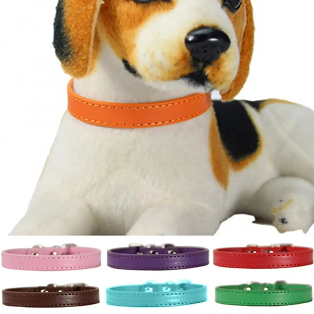 Fashion Adjustable Faux Leather Solid Color Dog Cat Puppy Neck Strap Pet Collar to Prevent Lost Dragrope