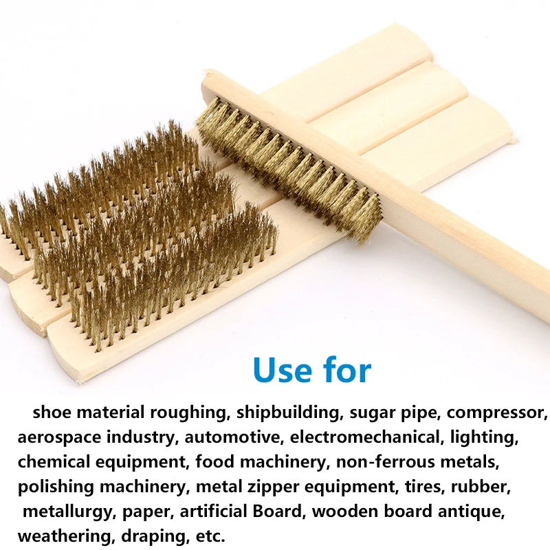 1pcs Wood Handle Copper plating Brush for Industrial Devices Surface/Inner Polishing Grinding Cleaning 6x16 Row Hand Tool
