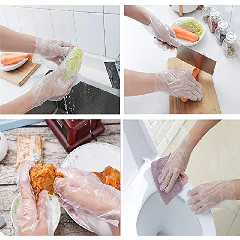 Guantes desechables de plástico transparente, manoplas sanitarias de un solo uso para cocina, barbacoa, baño y limpieza, 50/100