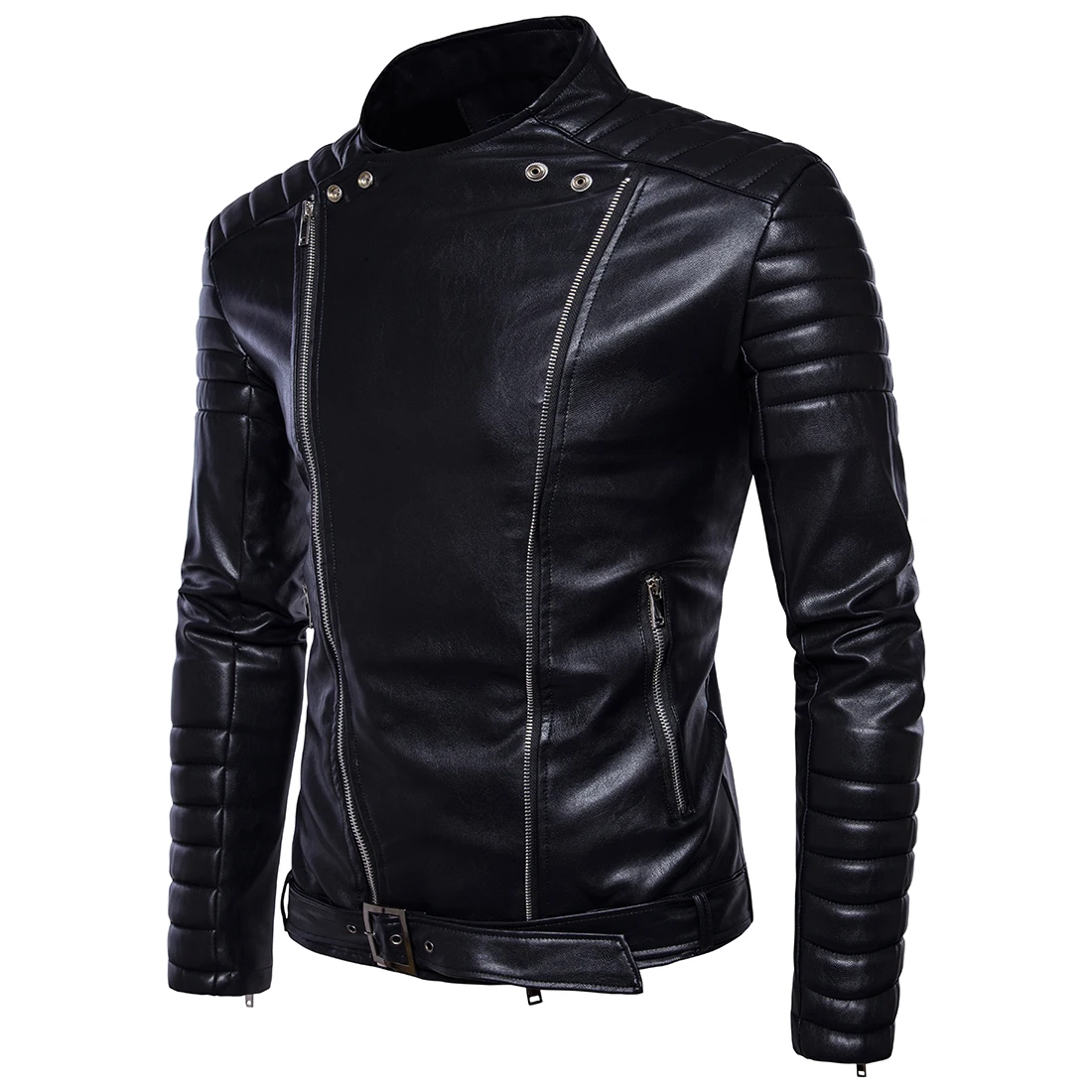 Fashion Casual Slim Men Leather Jacket Multi-Zipper Design Mens Leather Jacket and Leather Jacket Men Jaqueta Couro EUR SIZE