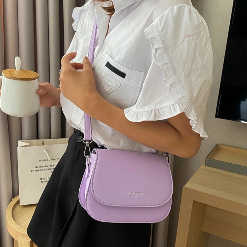 Yogodlns Trendy Sattel Schulter Tasche Frauen PU Leder Umhängetasche Einfache Feste Farbe Klappe Umhängetasche Designer Handtaschen Beutel – Detail 9